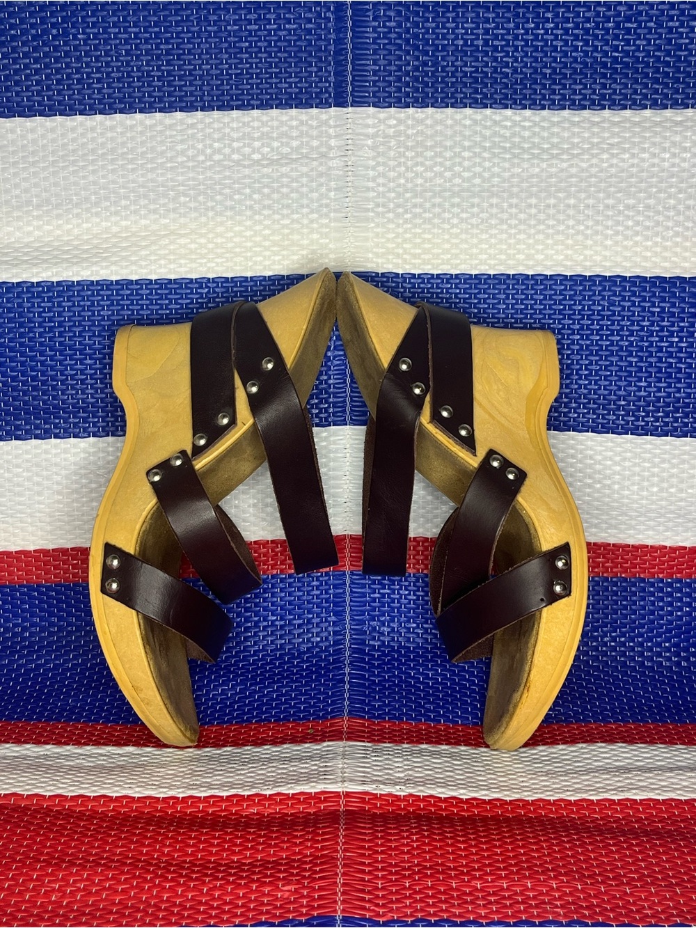 Made in Italy Wooden Platform Three Strap Wedge Sandals - Women’s Size 8 / EU 38 - Picture 6 of 10